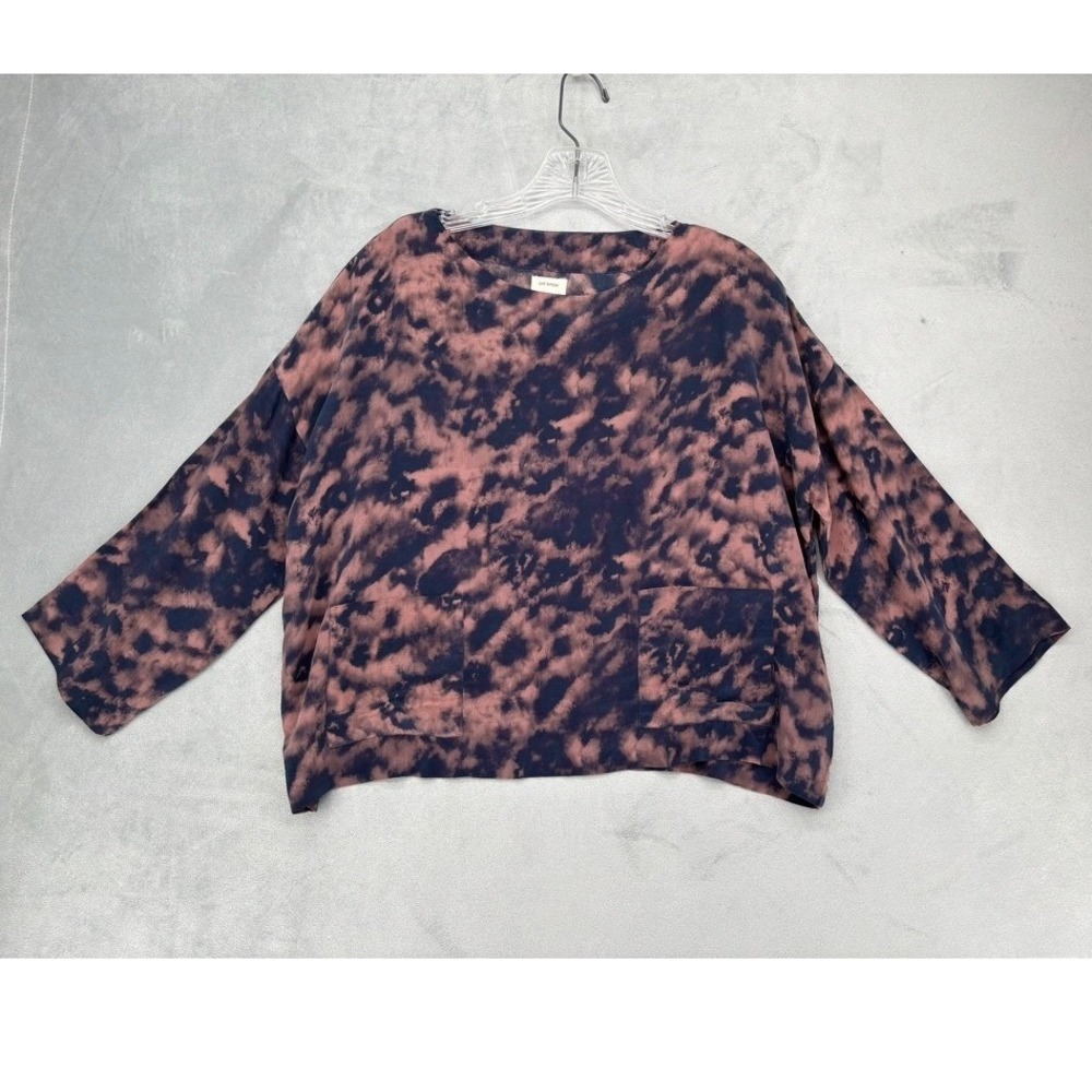 Gat Rimon Silk Blouse Women 1 Navy Blush Tie Dye Cloud Boxy Boho Top Luxury